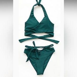 ⬇️Cupshe Jungle Magic Criss Cross Teal Green Tie Waist Bikini Set Size Small